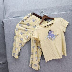 Disney Eeyore Pajama Set Womens M Yellow Sleepwear 100% Cotton
